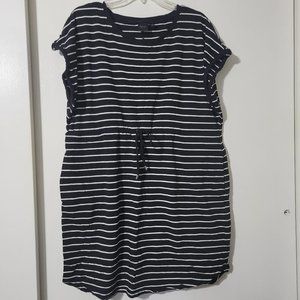 Shirt Dress; Black w White Stripe, Tie Waist; Size XXL